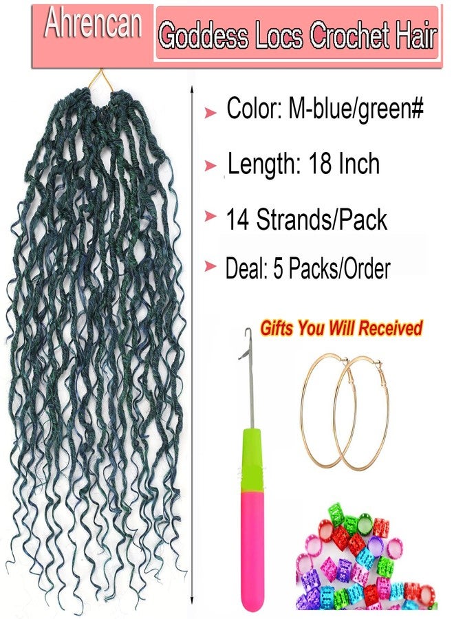 اهرينكان شعر كروشيه Goddess Locs بلون أزرق وأخضر مختلط، شعر كروشيه مجعد بطول 18 بوصة للنساء، شعر كروشيه Boho Hippie River Locs جاهز للتركيب، ضفائر شعر صناعية (18 بوصة، 5 عبوات، أزرق/أخضر#) - Image 2